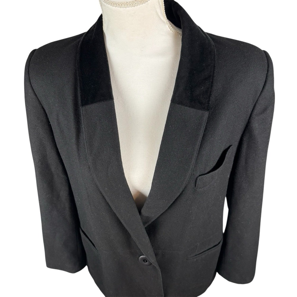 Novo Club Womens Wool Blazer‎ Velvet Collar Relaxed Fit Size 6 Black Vtg Office - Picture 3 of 8